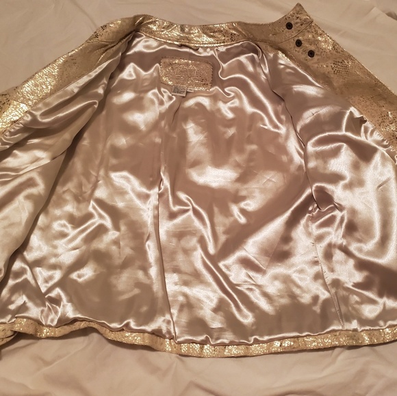 Ivory & Gold Python Snake Real Leather Moto Jacket - Picture 4 of 5